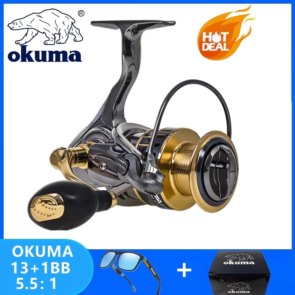 Trolling Reel - โอคุม่า ออริจินัลรอกตกปลาโลหะทั้งหมด 13+1BB รอกตกปลาแบบหมุนได้ คอยล์ตกปลาแบบสปูลตื้น เหมาะสำหรับทุกแหล่งน้ำ